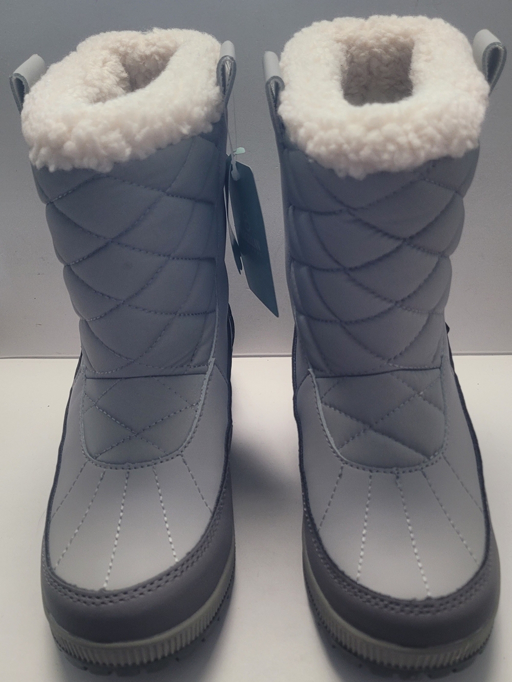 Magellan Outdoors Light Gray Quilted Winter Boots with Cream Sherpa Cuff